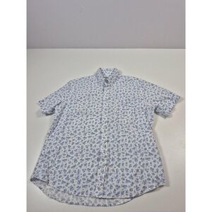 Ash & Erie Shirt Mens Medium White Blue Floral Button Down Short Sleeve Casual